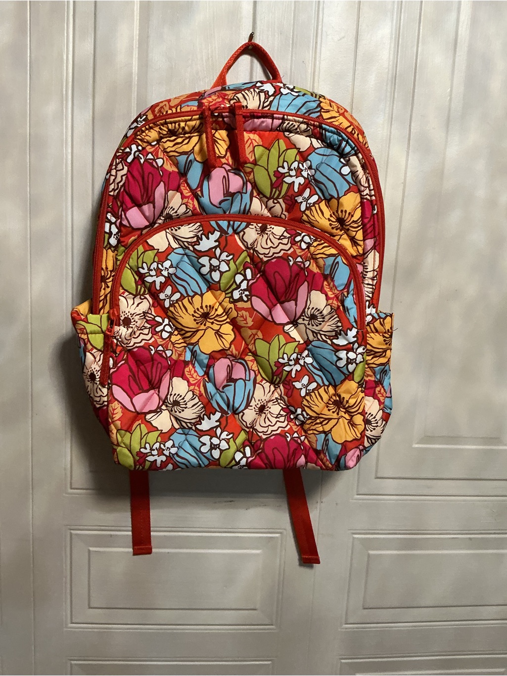 Nwt Vera Bradley Essential Large Backpack Midday Garden Retro Orange Floral